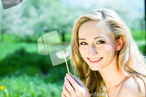 Image of beautiful young girl happy in summer outdoor