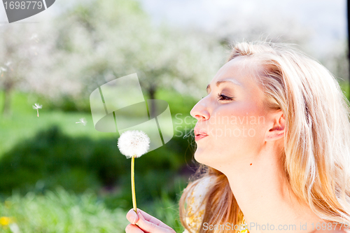 Image of beautiful young girl happy in summer outdoor