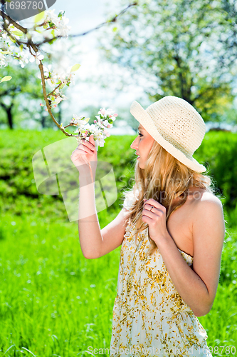 Image of beautiful young girl happy in summer outdoor