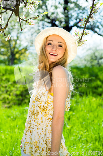 Image of beautiful young girl happy in summer outdoor