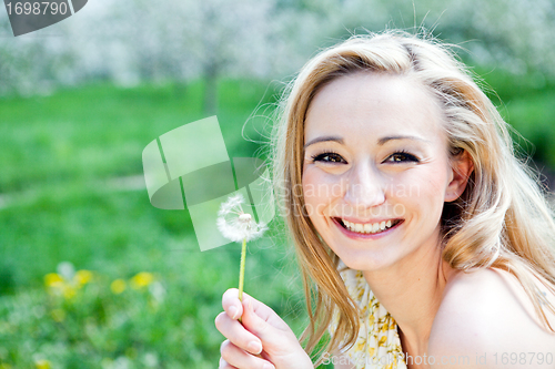 Image of beautiful young girl happy in summer outdoor