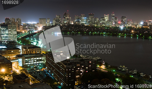 Image of Back Bay and Cambridge Overcast Night Wide