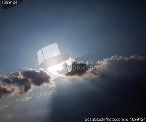 Image of Sun shining from behind clouds