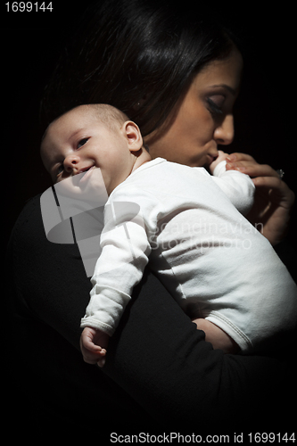 Image of Ethnic Woman Kisses Her Newborn Baby Hand