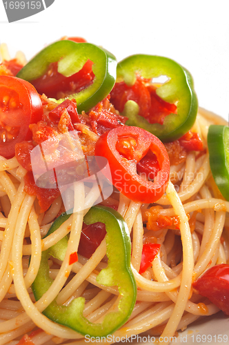 Image of spicy italian pasta tomato and chili peppers sauce