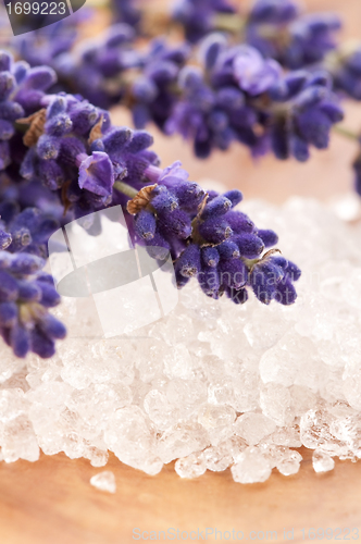 Image of Lavender flowers and the bath salt - beauty treatment 