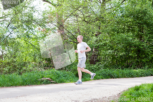 Image of man is jogging in the forest