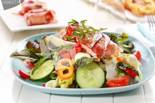 Image of Vegetable salad with Prosciutto cheese rolls