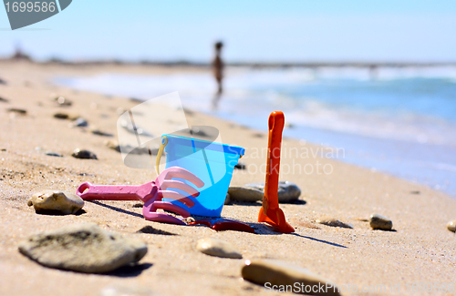 Image of Plastic bucket on the beach