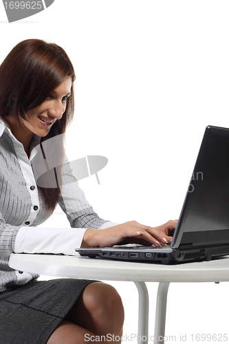 Image of Happy women sitting with computer
