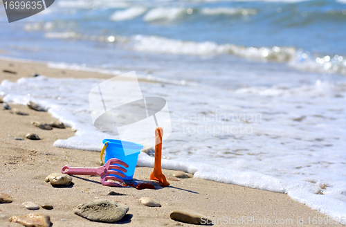 Image of Plastic bucket on the beach