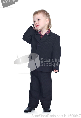 Image of Little businessman with a phone