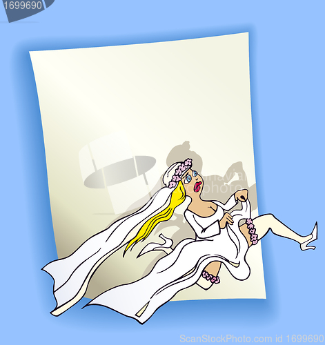 Image of cartoon design with running bride