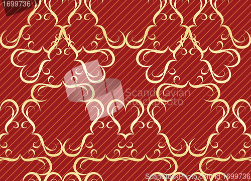 Image of  Gold seamless pattern on a red background