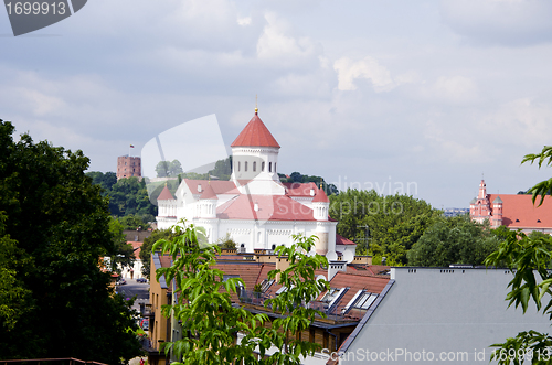 Image of Vilnius oldtown buildings. Gediminas castle. 