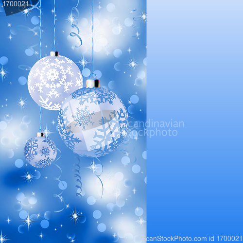 Image of Blue card with christmas balls. EPS 8