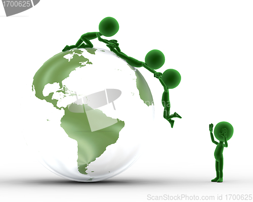 Image of Earth globe and conceptual people together