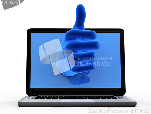 Image of Okay gesture. Blue hand from screen