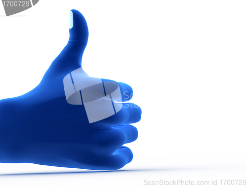 Image of Okay gesture. Blue hand from screen