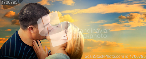 Image of Couple kissing in romantic love scenery