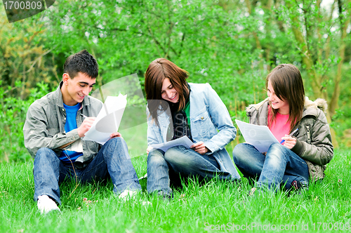 Image of Young students learning outdoor