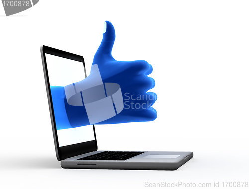 Image of Okay gesture. Blue hand from screen