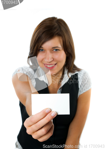 Image of Businesswoman showing empty business card