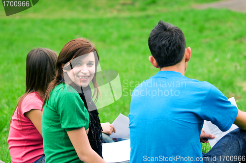 Image of Young students learning outdoor