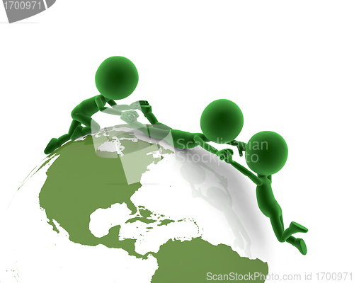 Image of Earth globe and conceptual people together