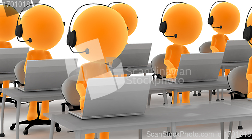 Image of Gold 3d men with headsets and computers