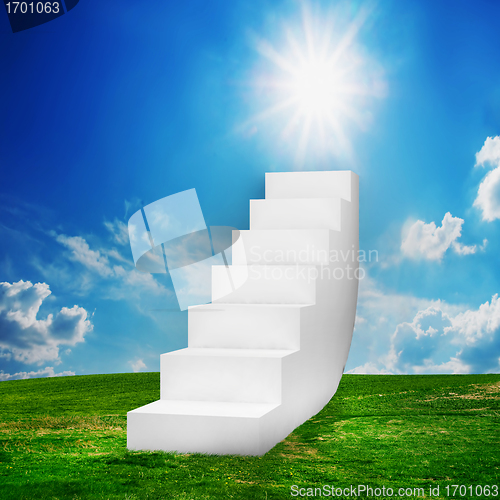 Image of White stairs on the field. Way to success
