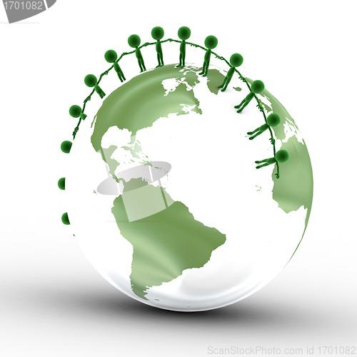 Image of Earth globe and conceptual people together