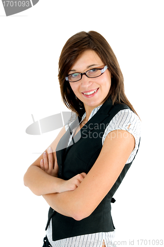 Image of Happy businesswoman isolated on white