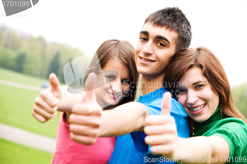 Image of Happy friends giving okey sign