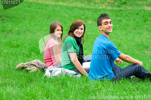 Image of Young students learning outdoor