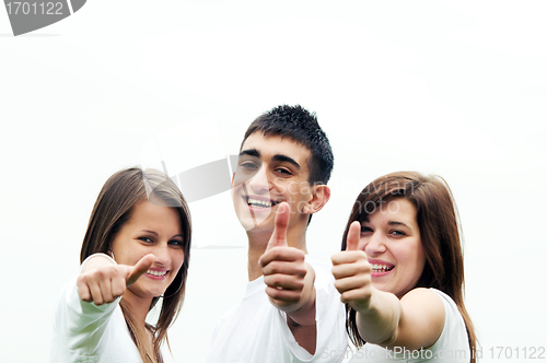 Image of Happy friends giving okey sign