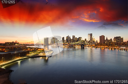 Image of Stunning Colors of Sunset over Brooklyn Bridge