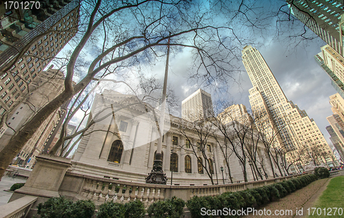 Image of New York Public Library and Surrounding Skyscrapers