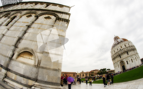 Image of Cathedral, Baptistery and Tower of Pisa in Miracle square