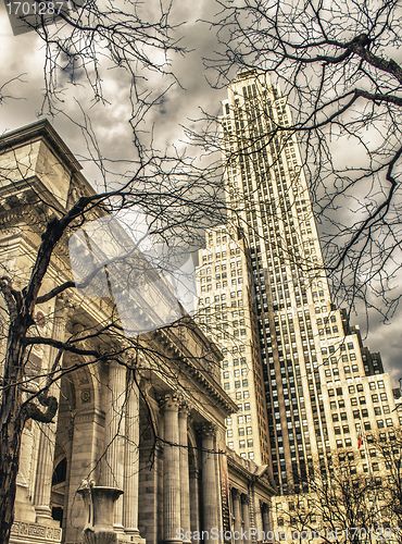 Image of New York Public Library and Surrounding Skyscrapers