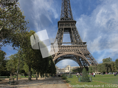 Image of Eiffel Tower in Paris, view from Champs de Mars