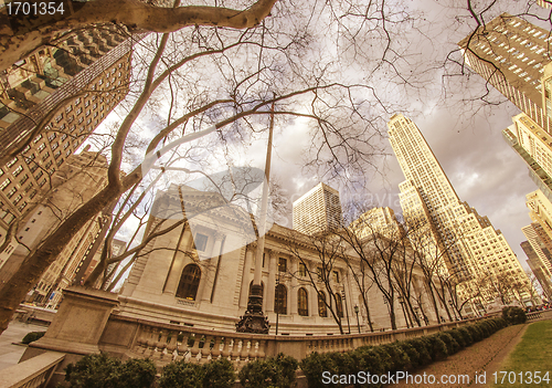 Image of New York Public Library and Surrounding Skyscrapers