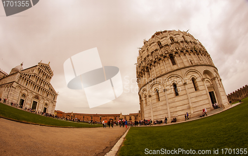 Image of Cathedral, Baptistery and Tower of Pisa in Miracle square