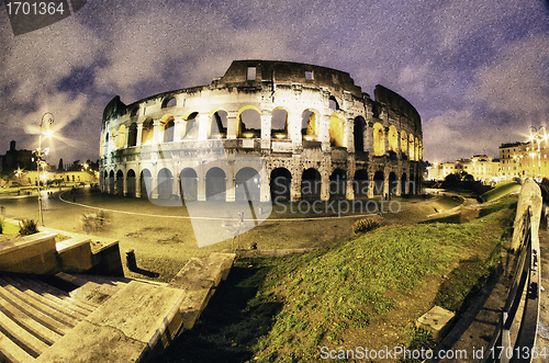 Image of Colors of Colosseum at Night in Rome