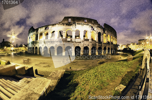 Image of Colors of Colosseum at Night in Rome