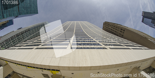 Image of Cloudy Sky above New York City Buildings, Fisheye view