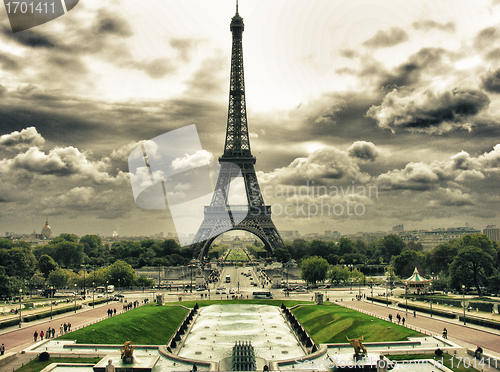 Image of Clouds over Eiffel Tower in Paris