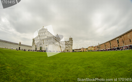Image of Cathedral, Baptistery and Tower of Pisa in Miracle square