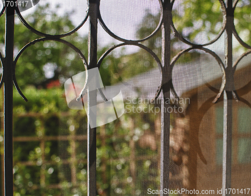 Image of Courtyard and Garden seen from a Window with Grate