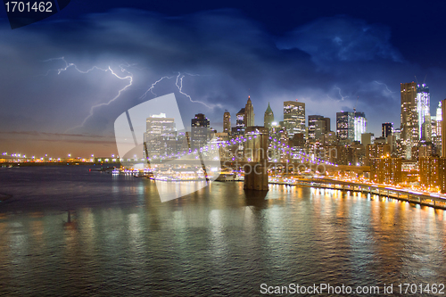 Image of Storm in the Night over Brooklyn Bridge, New York City